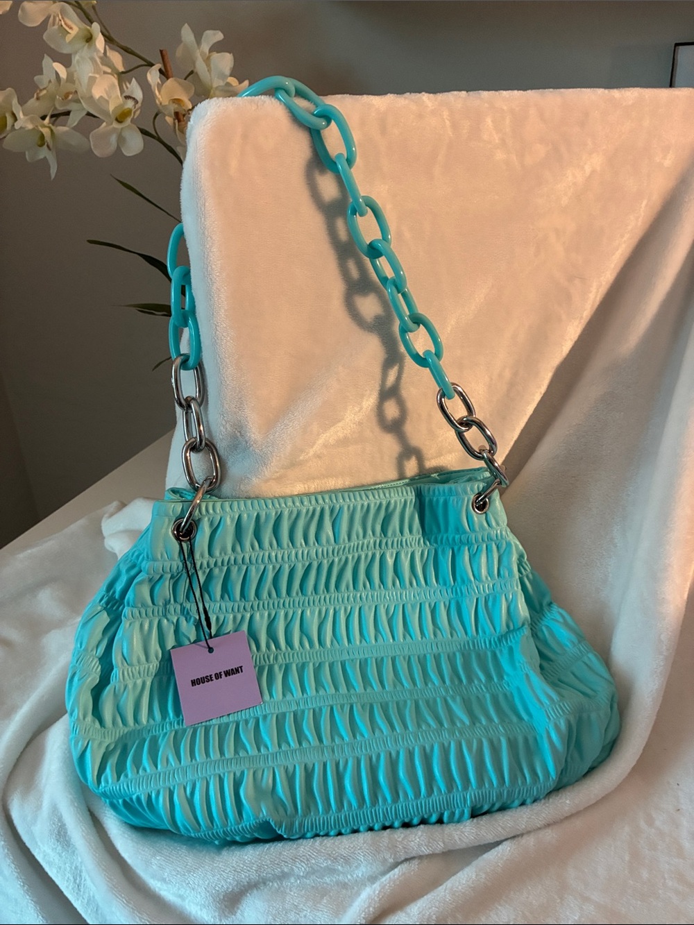 House of Want Aqua Chain-Handle Shoulder Bag w/Cross body Handle